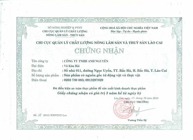 Giấy chứng nhận cơ sở đủ điều kiện an toàn thực phẩm