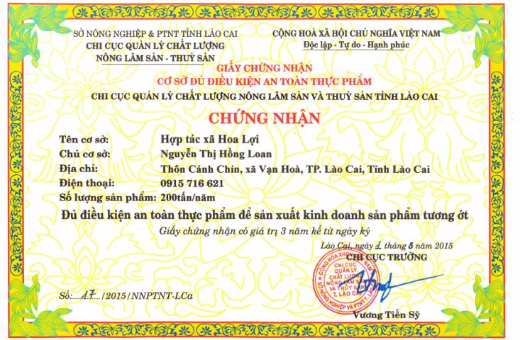 Giấy Chứng nhận cơ sở đủ điều kiện ATTP