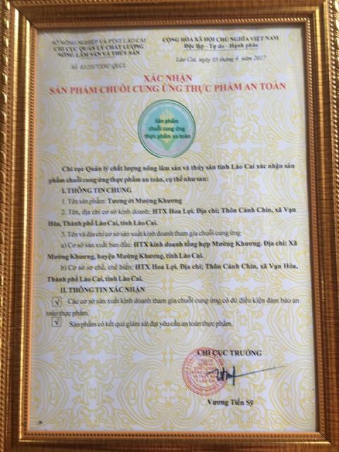 Giấy xác nhận chuỗi cung ứng thực phẩm an toàn