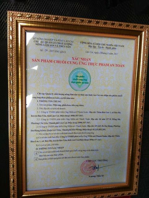 Giấy xác nhận sản phẩm an toàn theo chuỗi