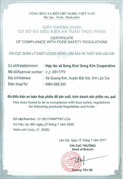 Giấy chứng nhận cơ sở đủ điều kiện an toàn thực phẩm