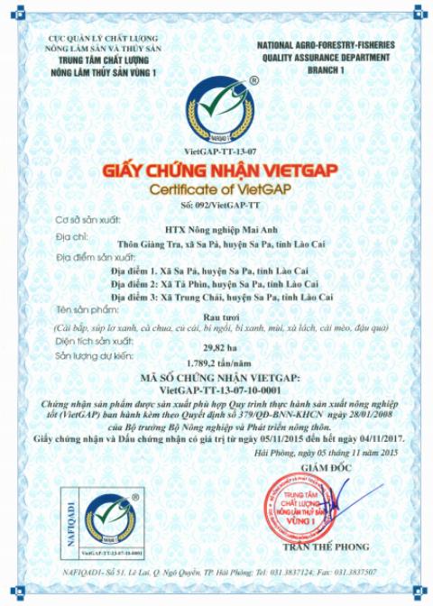 Giấy chứng nhận VietGAP