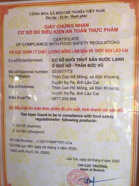 Giấy chứng nhận cơ sở đủ điều kiện an toàn thực phẩm