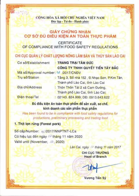 Giấy chứng nhận cơ sở đủ điều kiện an toàn thực phẩm