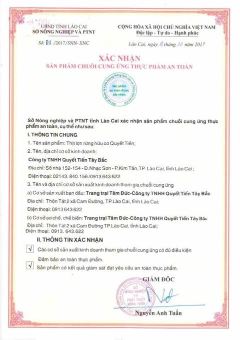 Giấy xác nhận sản phẩm an toàn theo chuỗi