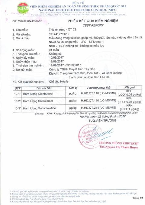Phiếu kết quả phân tích kiểm nghiệm