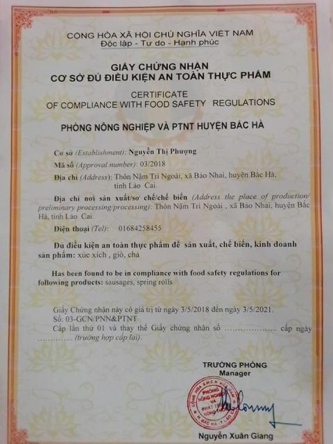 Giấy chứng nhận cơ sở đủ điều kiện đảm bảo ATTP