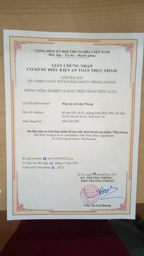 Giấy chứng nhận cơ sở đủ điều kiện đảm bảo an toàn thực phẩm