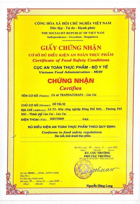 Giấy chứng nhận cơ sở đủ điều kiện an toàn thực phẩm