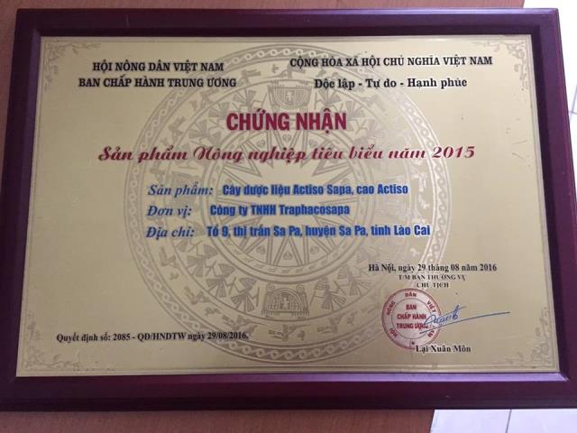Giấy chứng nhận sản phẩm nông nghiệp tiêu biểu năm 2015