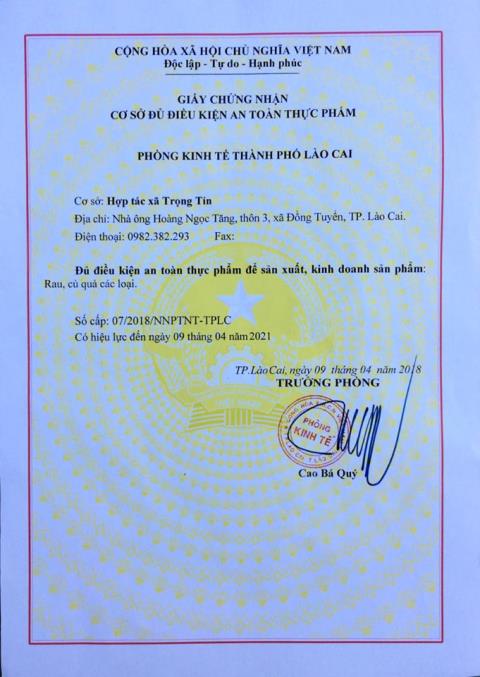 Giấy chứng nhận cơ sở đủ điều kiện an toàn thực phẩm