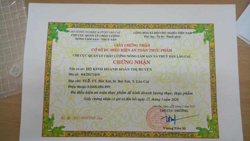 Giấy chứng nhận cơ sở đủ điều kiện an toàn thực phẩm