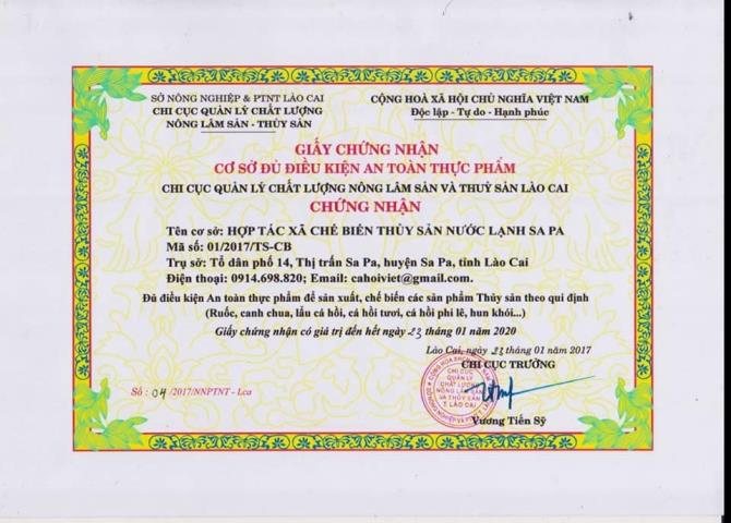 Giấy chứng nhận cơ sở đủ điều kiện an toàn thực phẩm