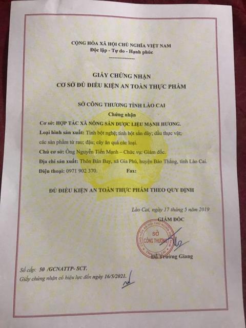 Giấy chứng nhận cơ sở đủ điều kiện an toàn thực phẩm