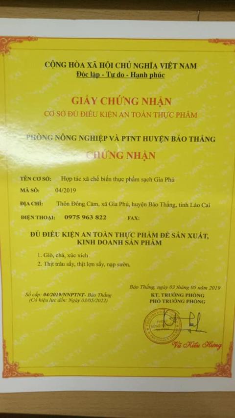 Giấy chứng nhận cơ sở đủ điều kiện an toàn thực phẩm
