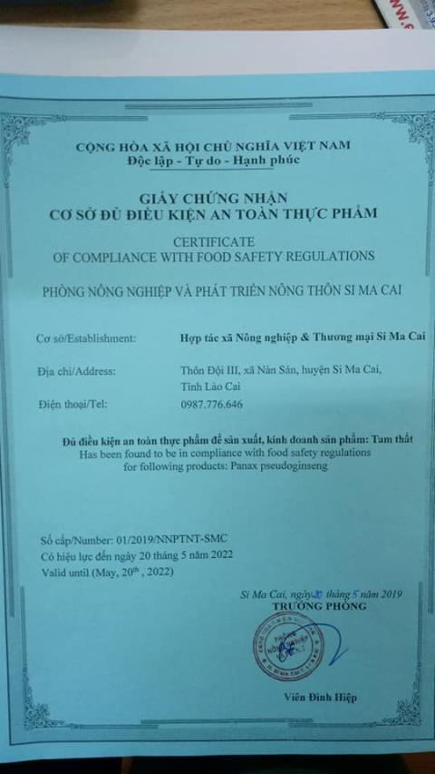 Giấy chứng nhận cơ sở đủ điều kiện an toàn thực phẩm