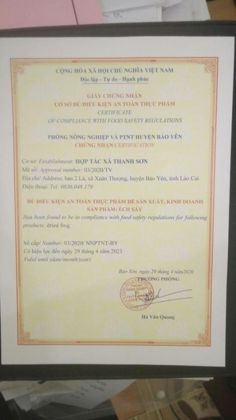 Giấy chứng nhận cơ sở đủ điều kiện an toàn thực phẩm