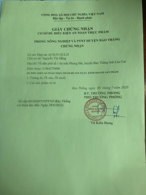 Giấy chứng nhận cơ sở đủ điều kiện ATTP