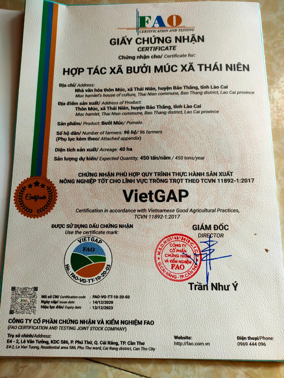 Giấy chứng nhận ViêtGAP
