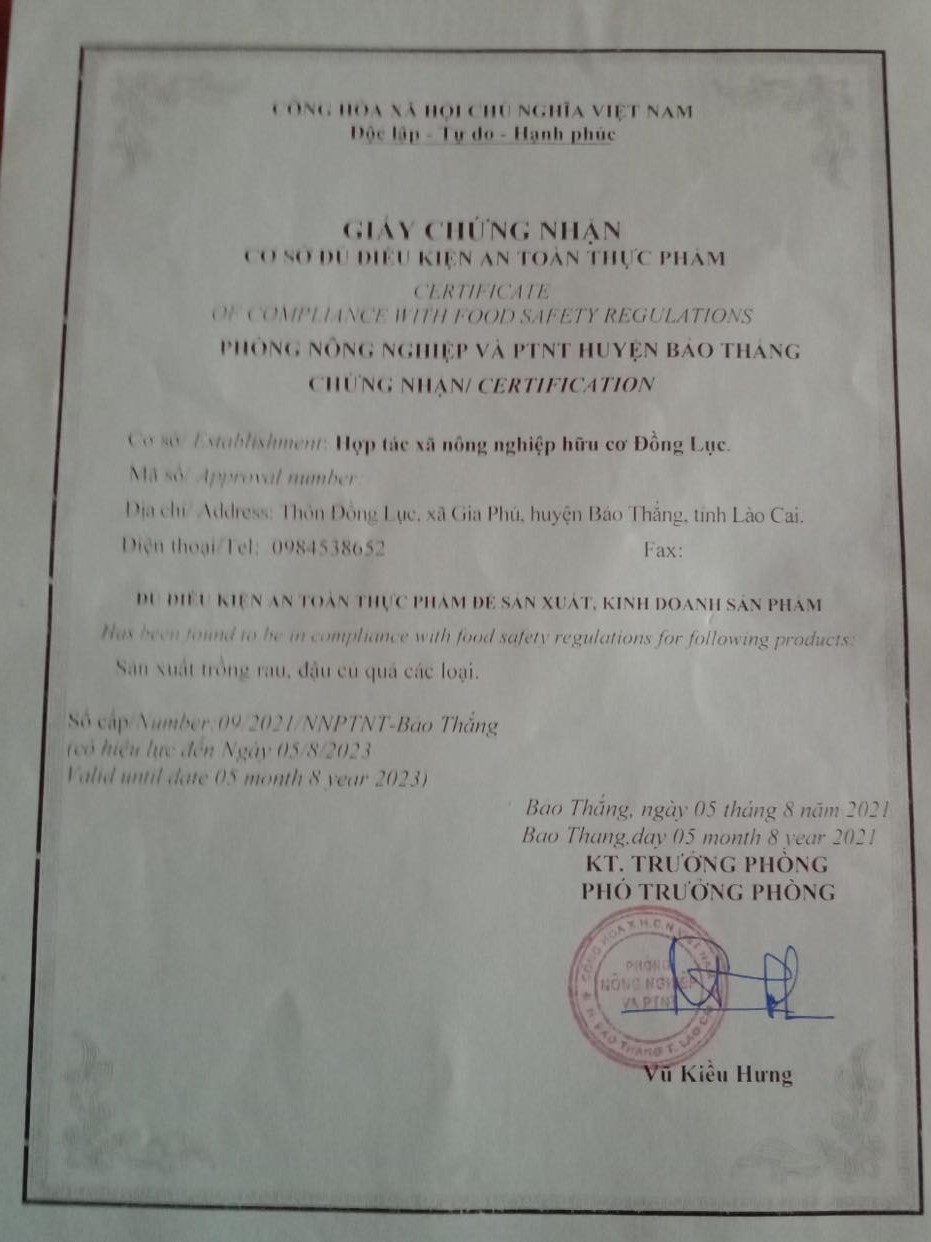 Giấy chứng nhận cơ sở đủ điều kiện an toàn thực phẩm