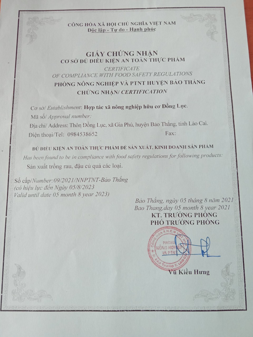 Chứng nhận cơ sở đủ điều kiện ATTP