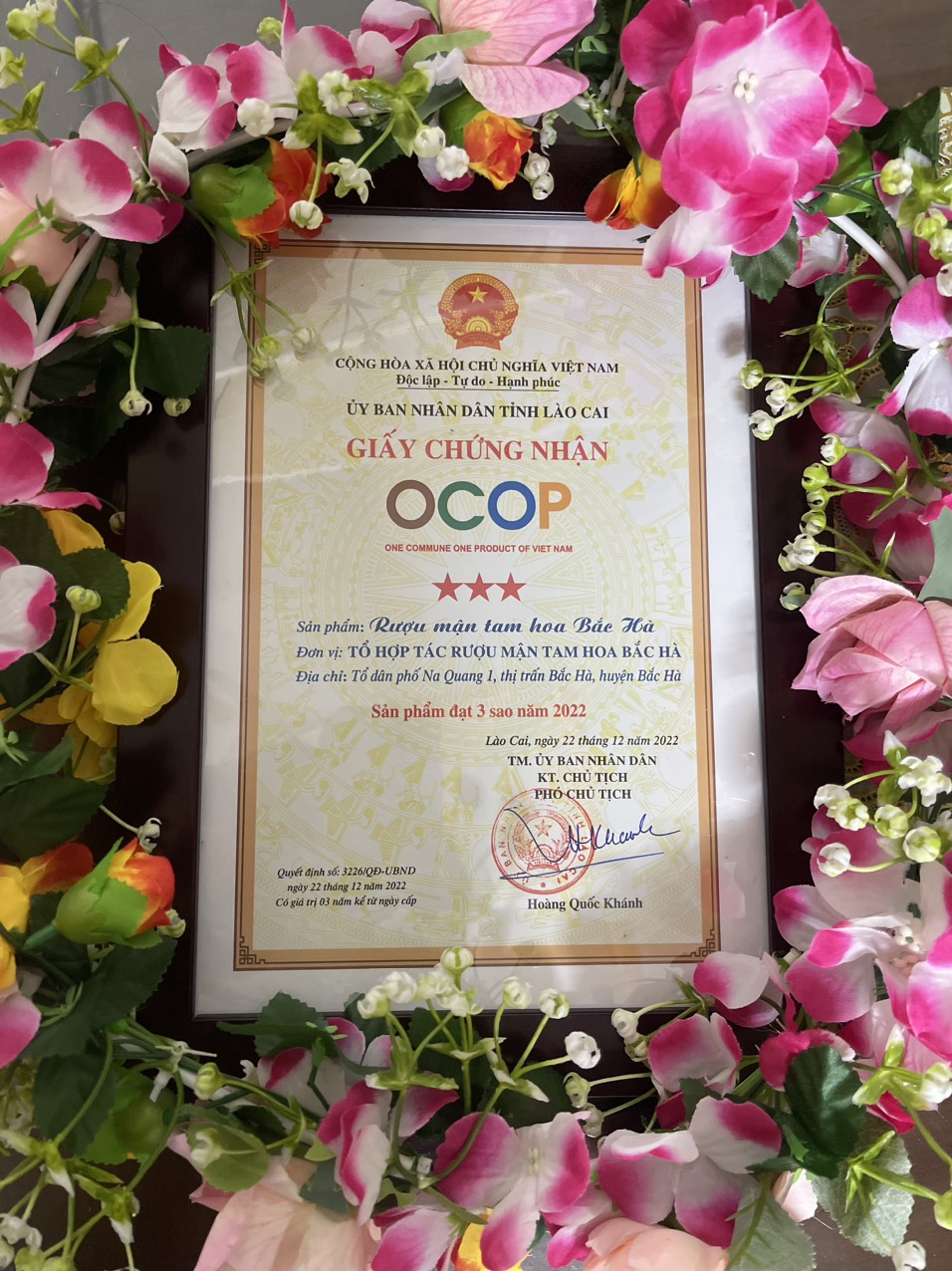 Giấy chứng nhận ocop 3 sao tỉnh Lào Cai năm 2022