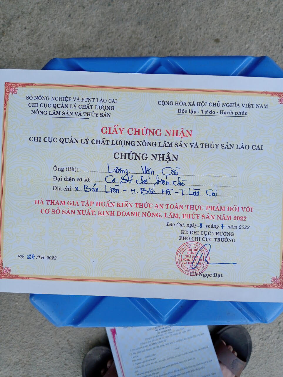 Giấy xác nhận kiến thức về an toàn thực phẩm