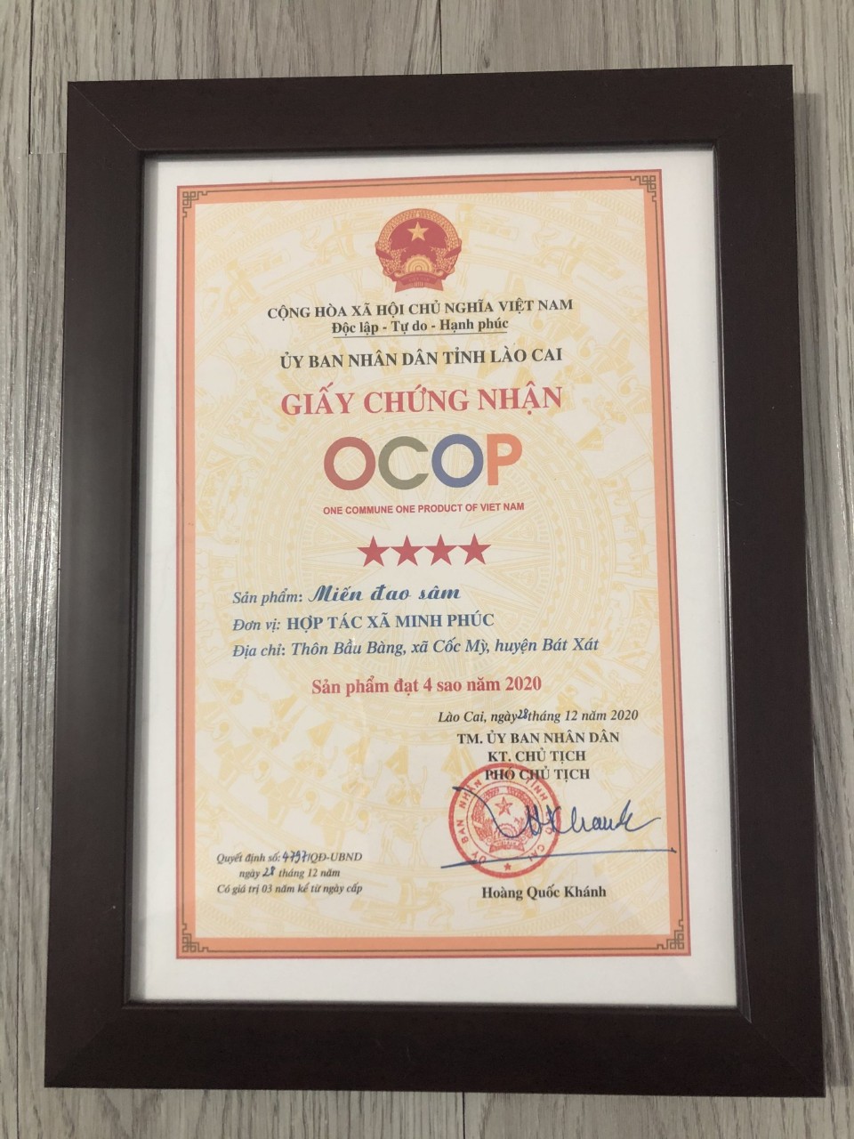 Giấy chứng nhận sản phẩm OCOP