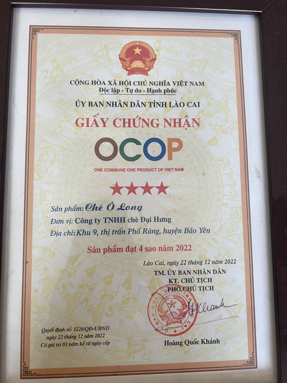 Giấy chứng nhận OCOP