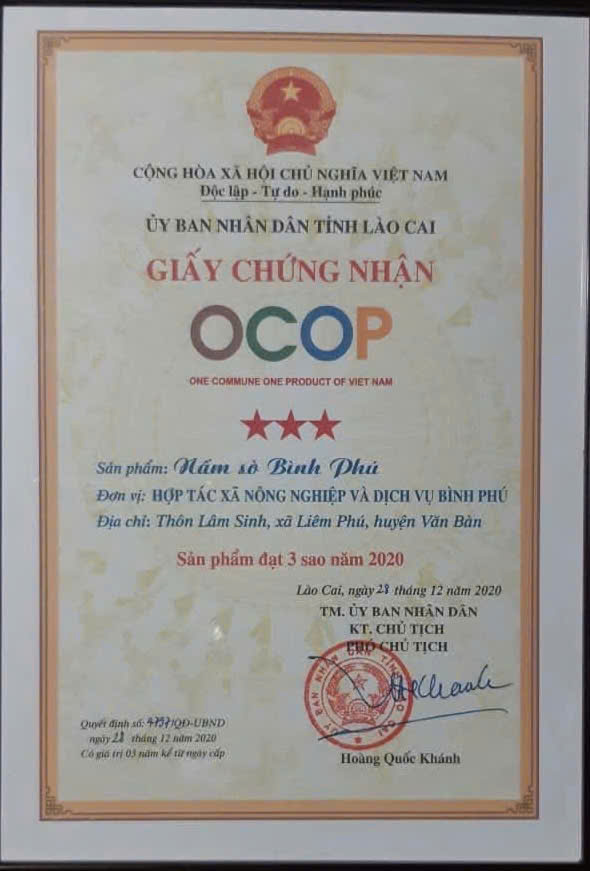 Giấy chứng nhận OCOP 3 sao